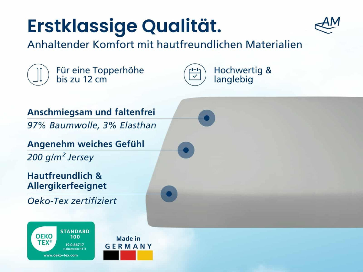 Hochwertiges Spannbettlaken für Topper – Hellgrau