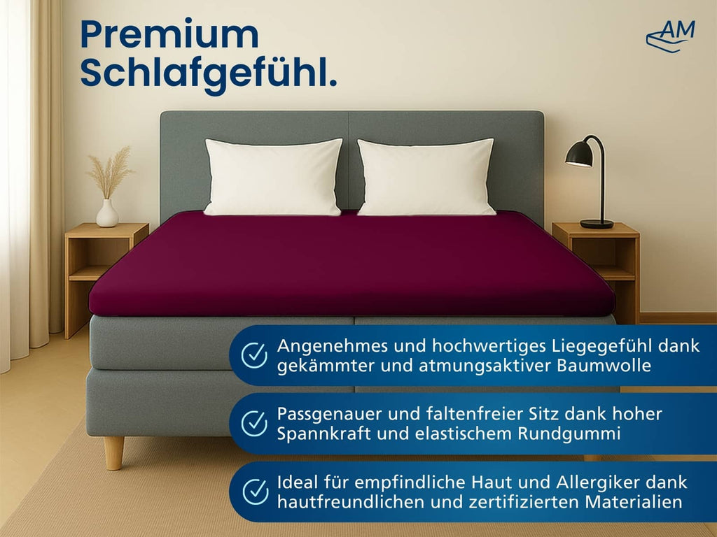 Hochwertiges Spannbettlaken in Premium-Höhe – Bordeaux
