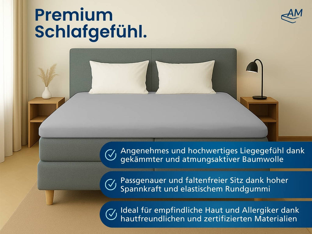 Hochwertiges Spannbettlaken für Topper – Hellgrau