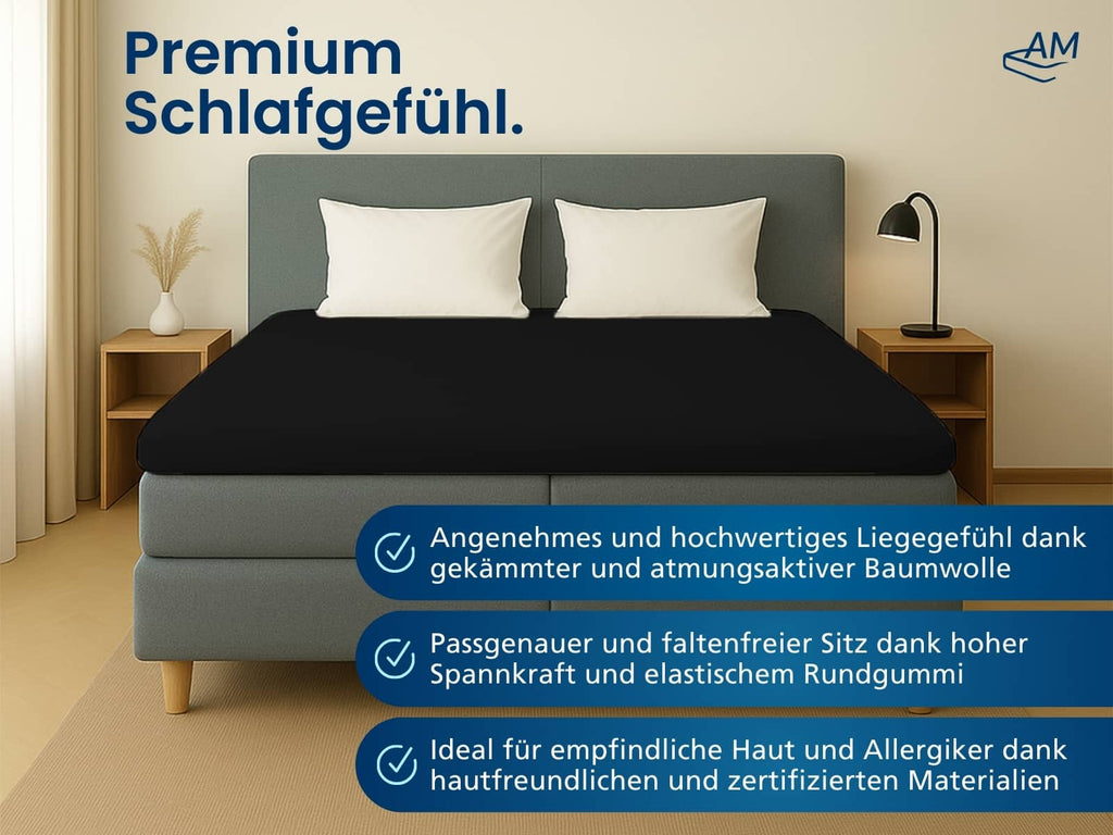 Hochwertiges Spannbettlaken in Premium-Höhe – Schwarz