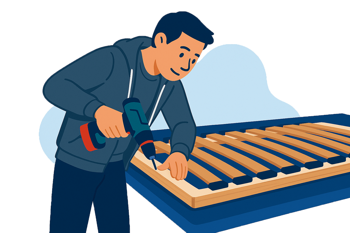 Illustration: Lattenrost wird hergestellt